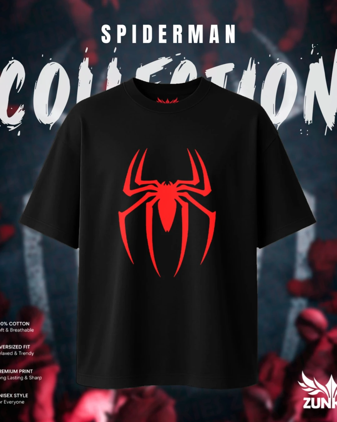 Spider-Man Sharp Venom-Style Crest Solid Black Tee