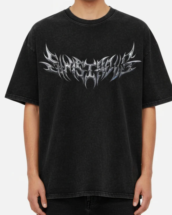 Sinister Chrome Acid Wash Oversized Drop Shoulder Tee
