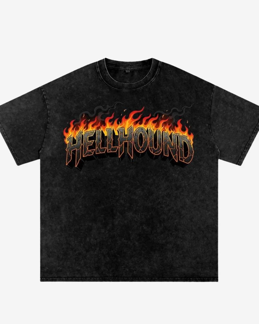 Hellhound Blaze Acid Wash Oversized Drop Shoulder Tee