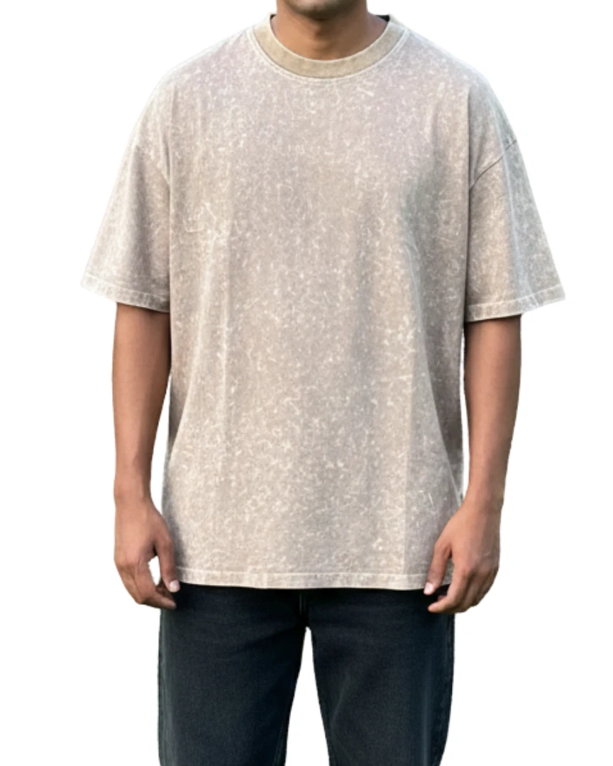 Desert Sand Acid Wash Oversized Drop Shoulder Tee