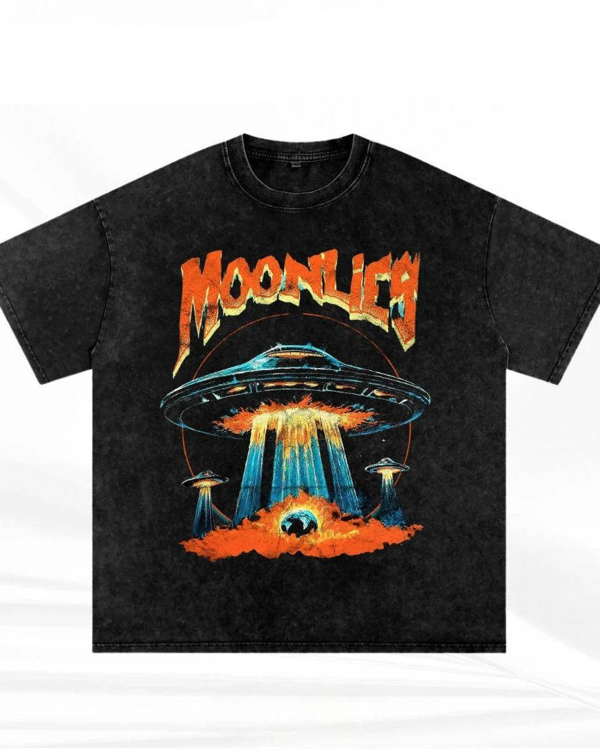 Moonlight Abduction Acid Wash Oversized Drop Shoulder Tee